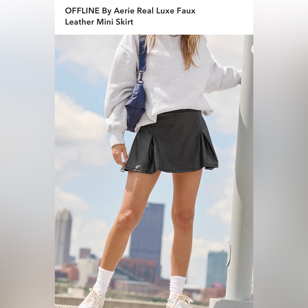 NWT American Eagle AE Aerie Offline Faux Leather Black Mini Skirt Skort L Large